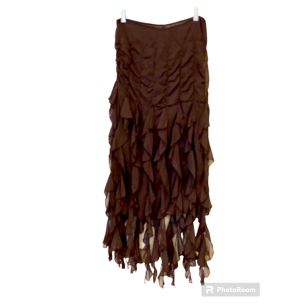 NWOT chocolate Brown Ruffled maxi skirt fully lined
